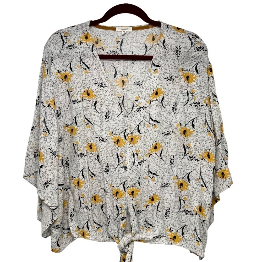 Maurice’s Floral V NeckTie Waist 3/4 Sleeve Top Women’s 0X - Picture 3 of 10